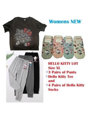 NEW Hello Kitty Womens Lot XL Plus Joggers/Pants Shirt & Socks Sanrio Bundle